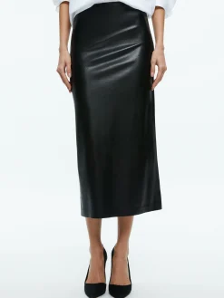 Alice and Olivia VEGAN LEATHER|ESSENTIALS*MAEVE VEGAN LEATHER MIDI SKIRT