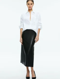 Alice and Olivia VEGAN LEATHER|ESSENTIALS*MAEVE VEGAN LEATHER MIDI SKIRT
