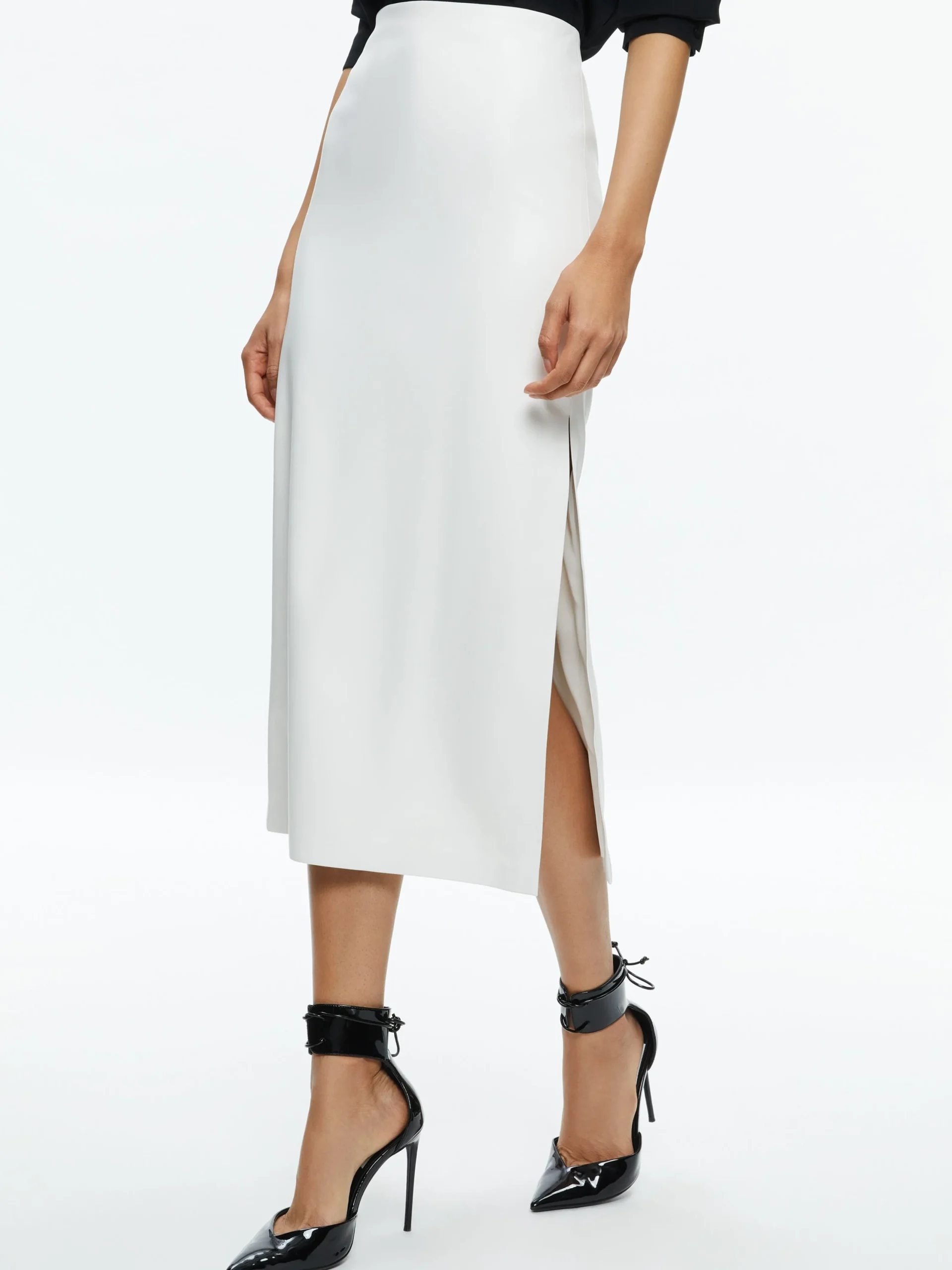 Alice and Olivia VEGAN LEATHER|ESSENTIALS*MAEVE VEGAN LEATHER MIDI SKIRT