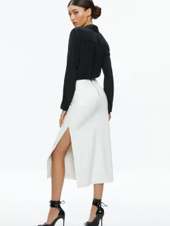 Alice and Olivia VEGAN LEATHER|ESSENTIALS*MAEVE VEGAN LEATHER MIDI SKIRT