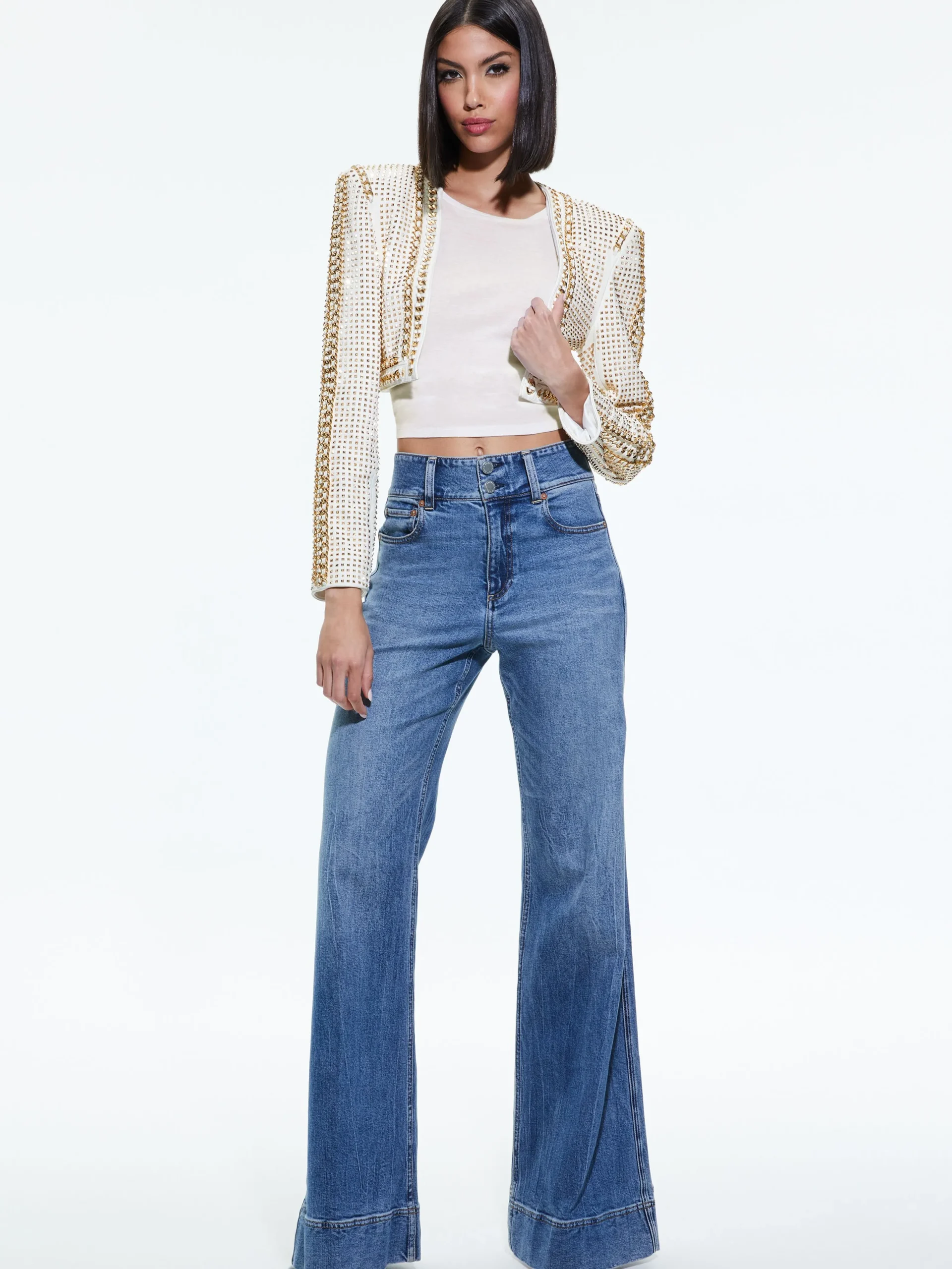 Alice and Olivia JACKETS + COATS*MAIRA CROPPED JACKET WITH CHAIN TRIM