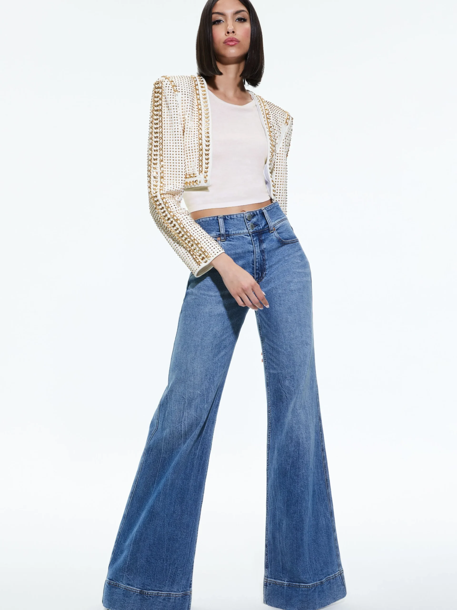 Alice and Olivia JACKETS + COATS*MAIRA CROPPED JACKET WITH CHAIN TRIM