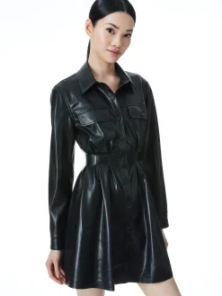 Alice and Olivia VEGAN LEATHER|ESSENTIALS*MALINA VEGAN LEATHER SHIRT DRESS