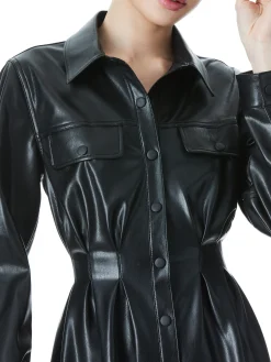 Alice and Olivia VEGAN LEATHER|ESSENTIALS*MALINA VEGAN LEATHER SHIRT DRESS
