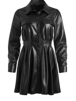 Alice and Olivia VEGAN LEATHER|ESSENTIALS*MALINA VEGAN LEATHER SHIRT DRESS