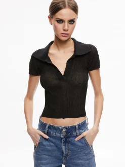 Alice and Olivia TOPS*MARTHA METALLIC POLO CROP TOP