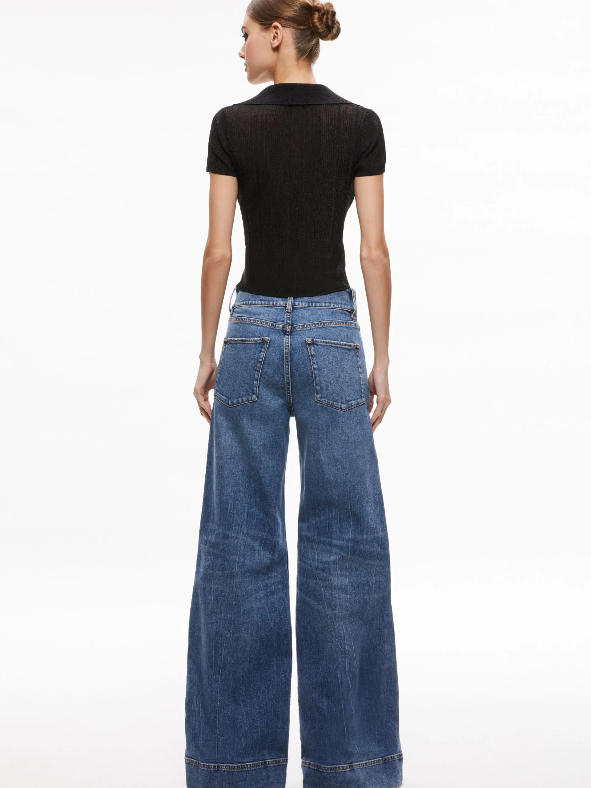 Alice and Olivia TOPS*MARTHA METALLIC POLO CROP TOP