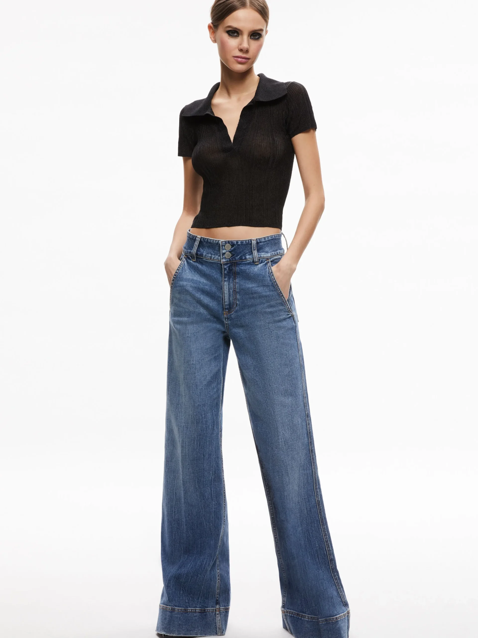 Alice and Olivia TOPS*MARTHA METALLIC POLO CROP TOP