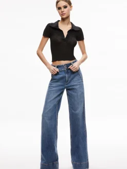 Alice and Olivia TOPS*MARTHA METALLIC POLO CROP TOP