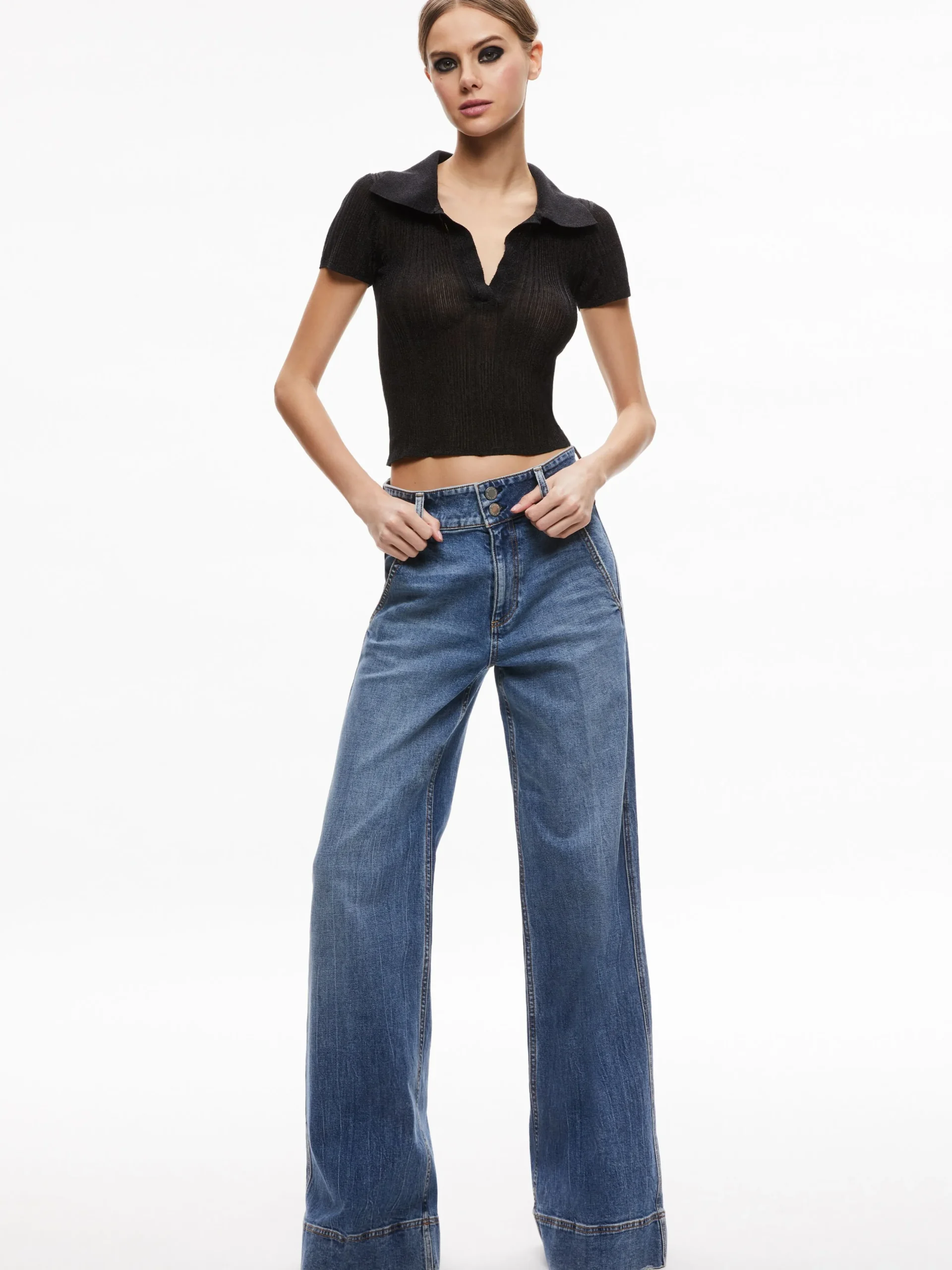 Alice and Olivia TOPS*MARTHA METALLIC POLO CROP TOP