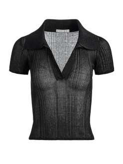 Alice and Olivia TOPS*MARTHA METALLIC POLO CROP TOP