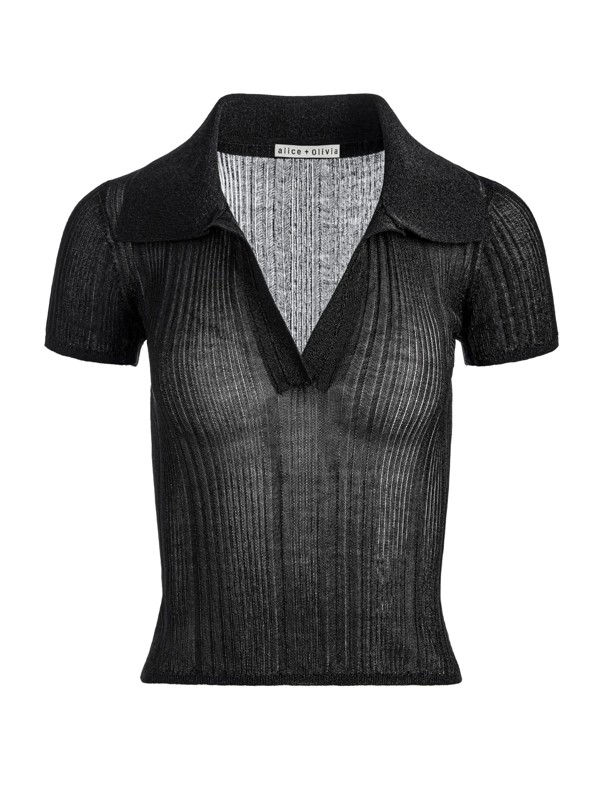 Alice and Olivia TOPS*MARTHA METALLIC POLO CROP TOP