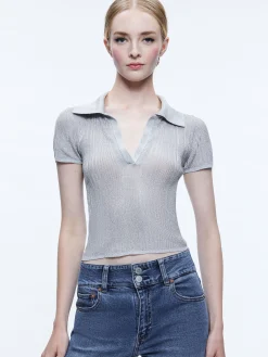 Alice and Olivia TOPS*MARTHA METALLIC POLO CROP TOP