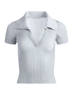 Alice and Olivia TOPS*MARTHA METALLIC POLO CROP TOP