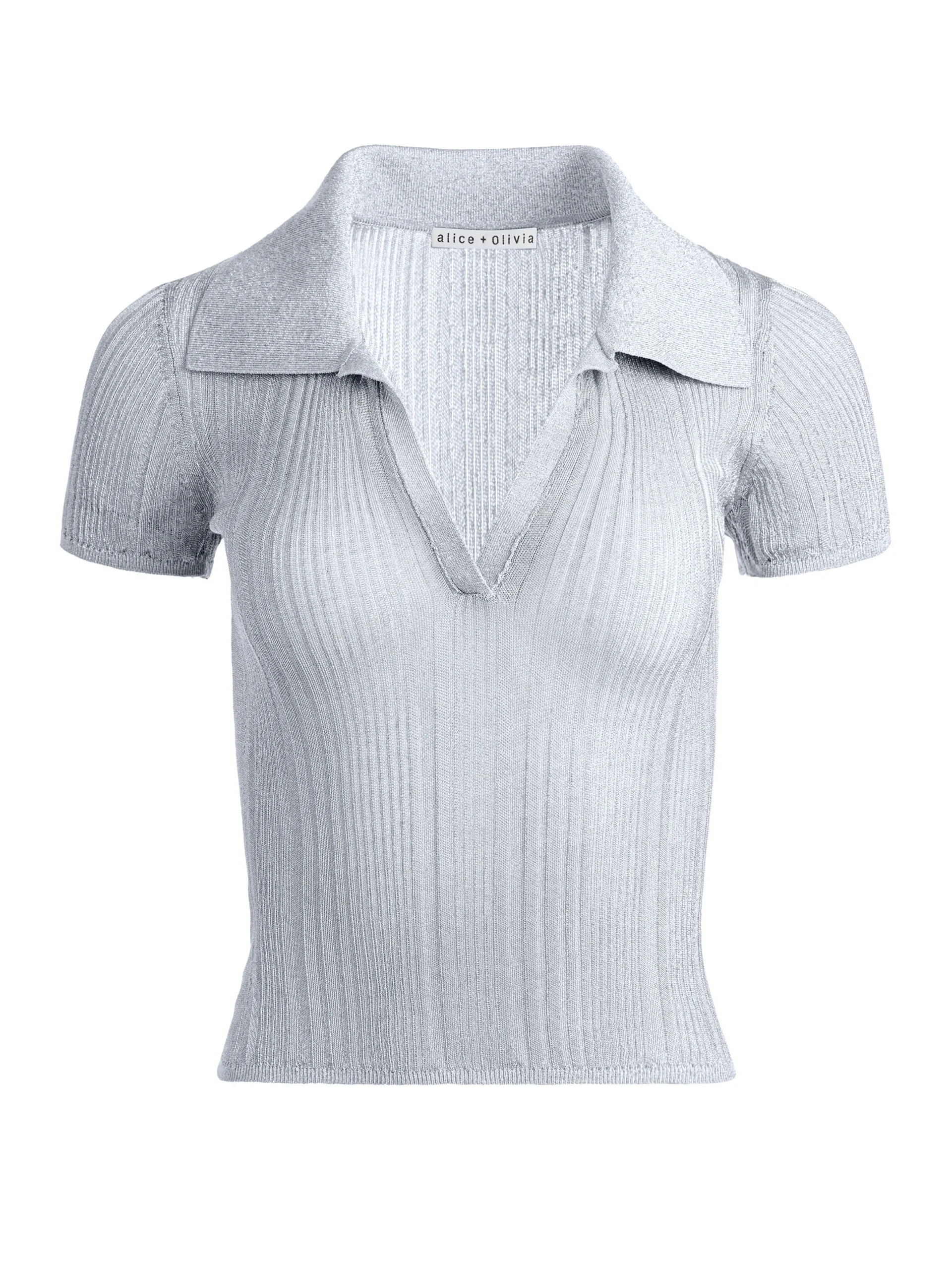 Alice and Olivia TOPS*MARTHA METALLIC POLO CROP TOP