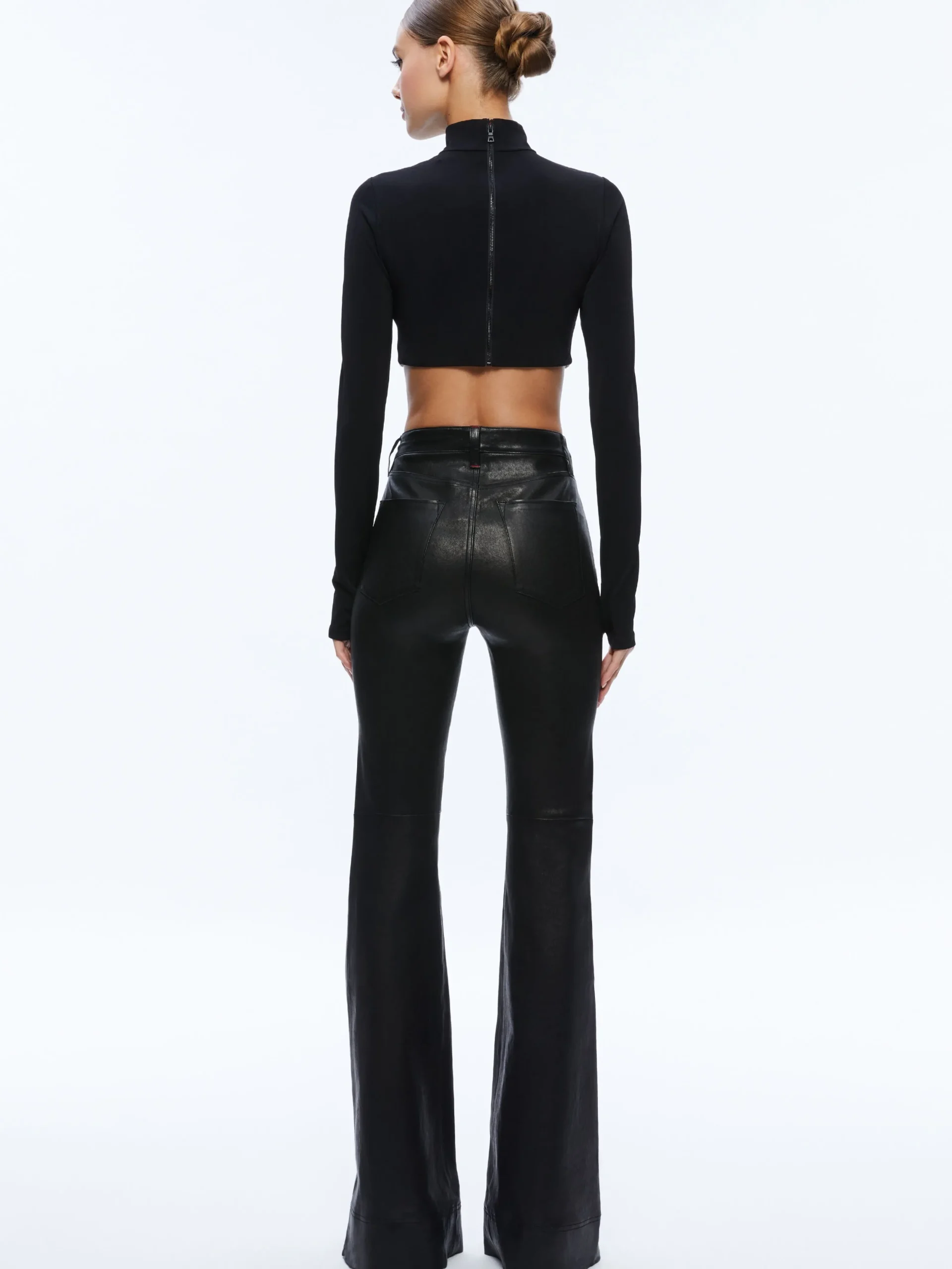 Alice and Olivia TOPS*MELANGE RHINESTONE CROPPED TURTLENECK