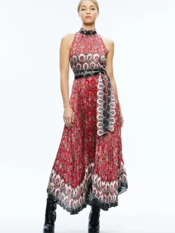 Alice and Olivia GUEST OF|MAXI*MERTIE MOCK NECK PLEATED MAXI DRESS