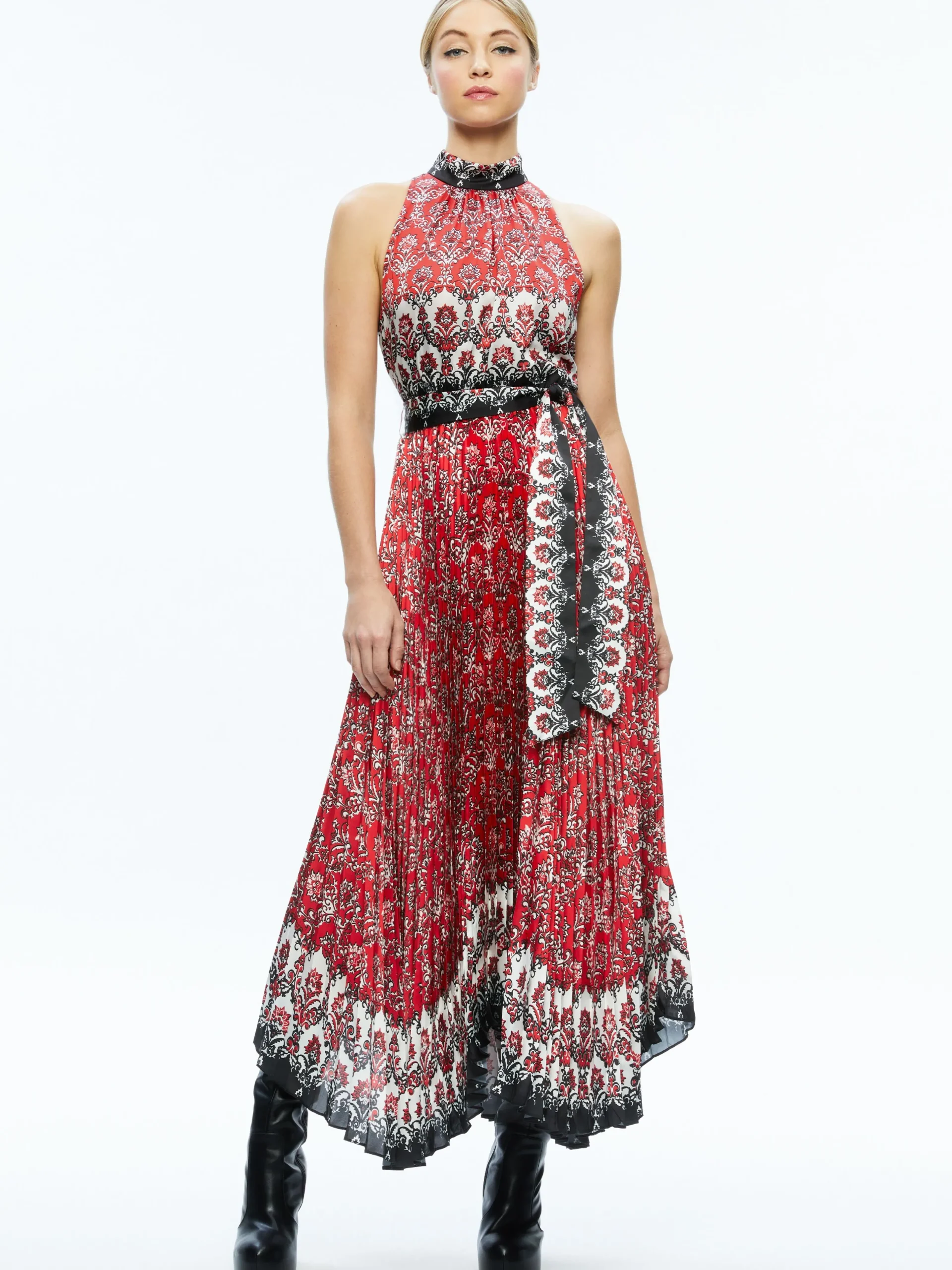 Alice and Olivia GUEST OF|MAXI*MERTIE MOCK NECK PLEATED MAXI DRESS