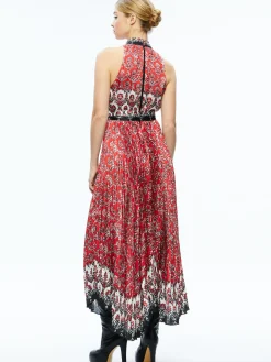 Alice and Olivia GUEST OF|MAXI*MERTIE MOCK NECK PLEATED MAXI DRESS