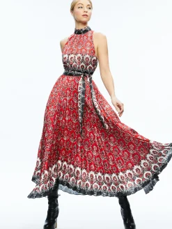 Alice and Olivia GUEST OF|MAXI*MERTIE MOCK NECK PLEATED MAXI DRESS