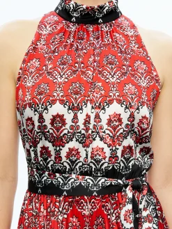 Alice and Olivia GUEST OF|MAXI*MERTIE MOCK NECK PLEATED MAXI DRESS