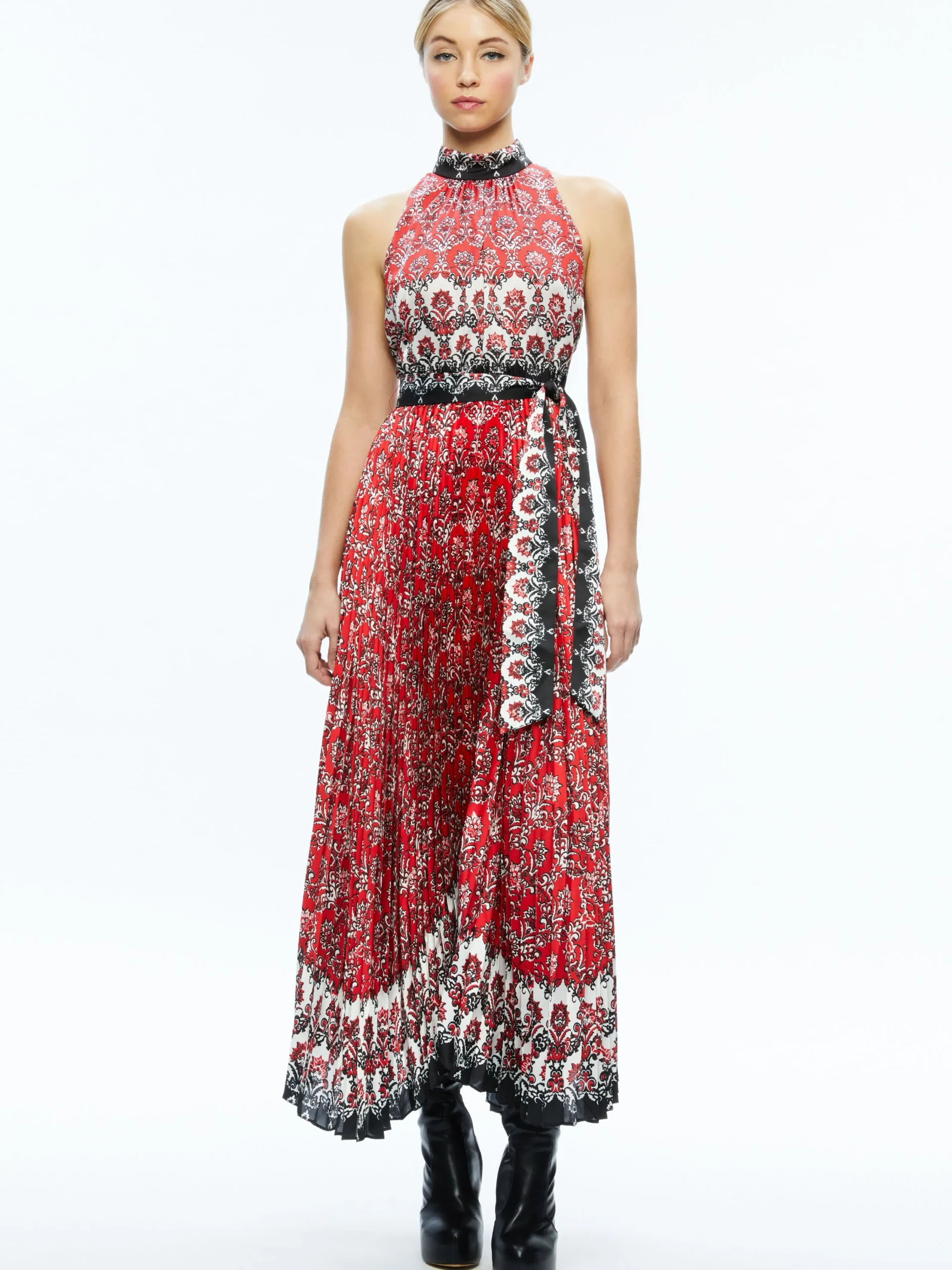 Alice and Olivia GUEST OF|MAXI*MERTIE MOCK NECK PLEATED MAXI DRESS