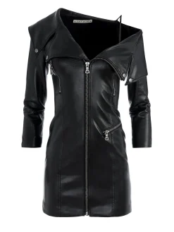 Alice and Olivia VEGAN LEATHER|MINI*MIARA VEGAN LEATHER MOTO DRESS