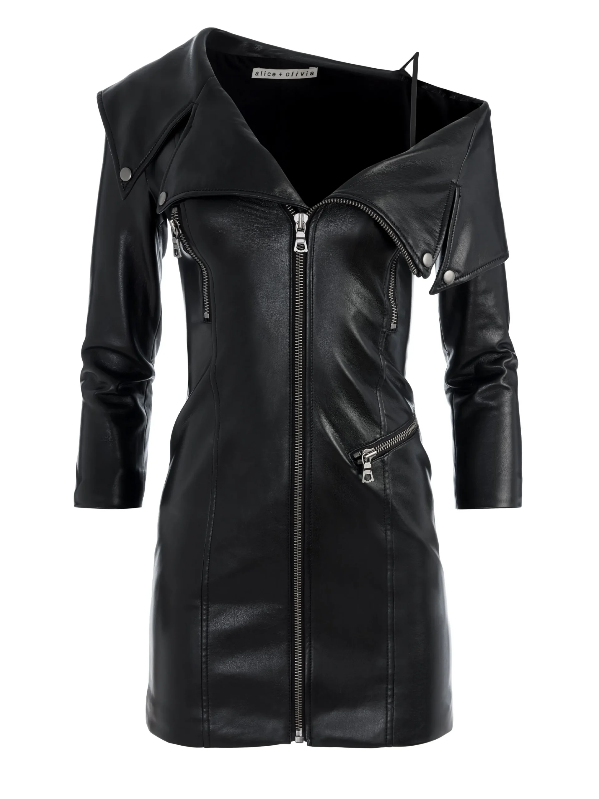 Alice and Olivia VEGAN LEATHER|MINI*MIARA VEGAN LEATHER MOTO DRESS