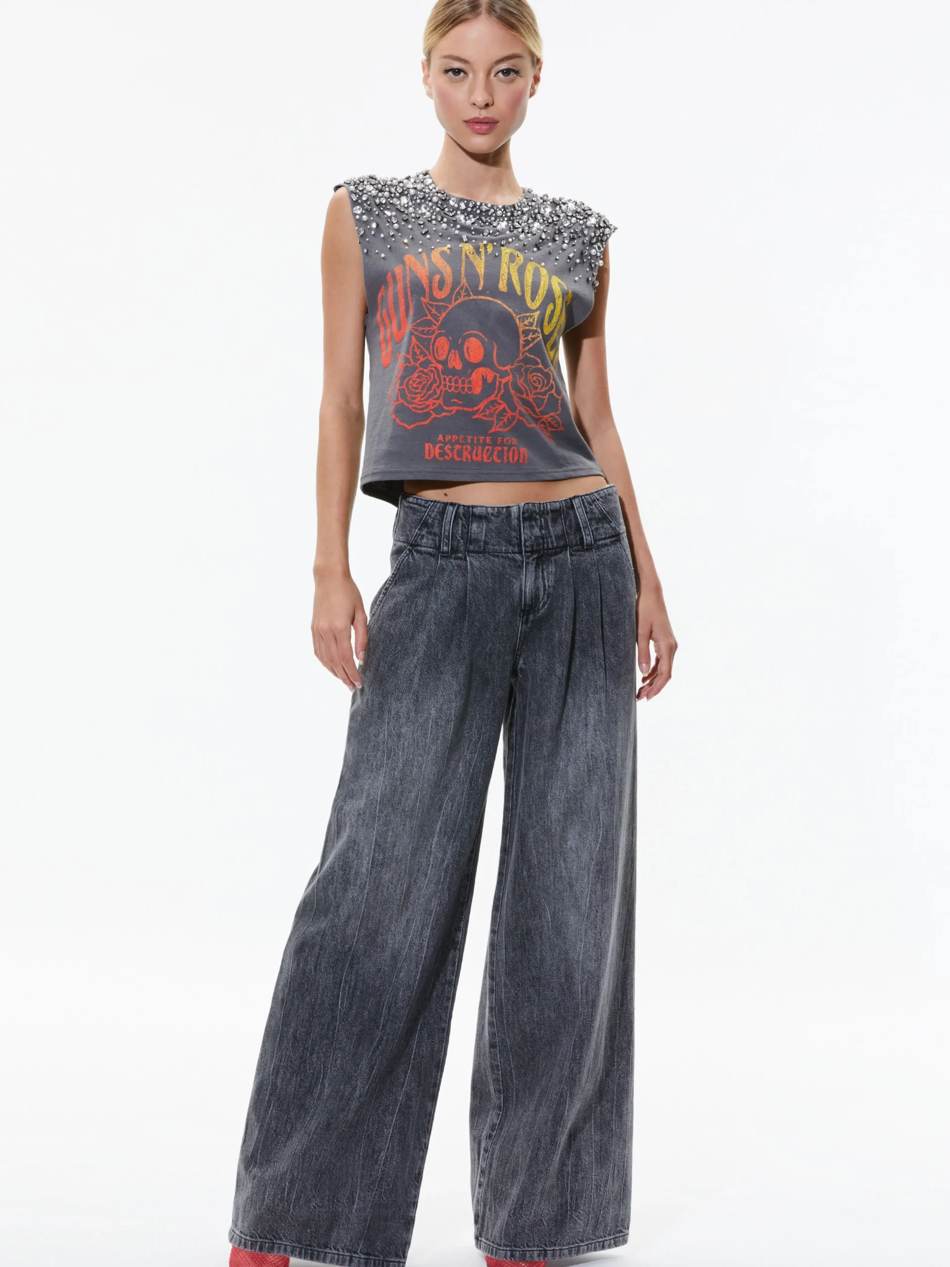 Alice and Olivia TOPS*MICAH EMBELLLISHED CROPPED MUSCLE TANK
