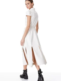 Alice and Olivia VEGAN LEATHER|ESSENTIALS*MIRANDA SHORT SLEEVE VEGAN LEATHER MIDI DRESS