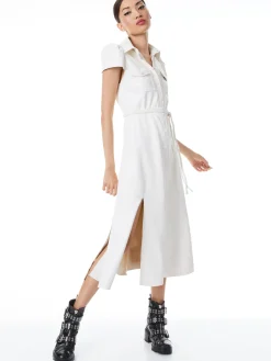 Alice and Olivia VEGAN LEATHER|ESSENTIALS*MIRANDA SHORT SLEEVE VEGAN LEATHER MIDI DRESS