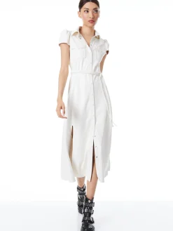 Alice and Olivia VEGAN LEATHER|ESSENTIALS*MIRANDA SHORT SLEEVE VEGAN LEATHER MIDI DRESS