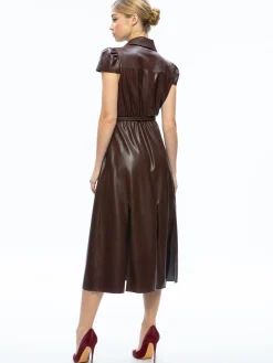 Alice and Olivia VEGAN LEATHER|ESSENTIALS*MIRANDA VEGAN LEATHER MIDI DRESS