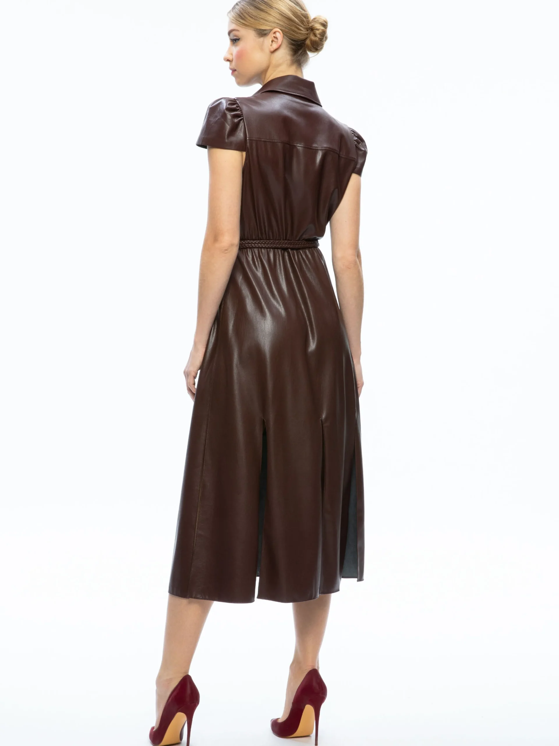 Alice and Olivia VEGAN LEATHER|ESSENTIALS*MIRANDA VEGAN LEATHER MIDI DRESS