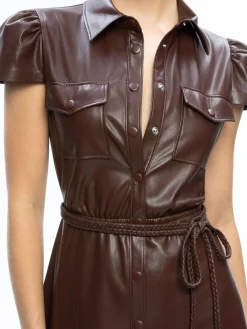 Alice and Olivia VEGAN LEATHER|ESSENTIALS*MIRANDA VEGAN LEATHER MIDI DRESS