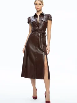Alice and Olivia VEGAN LEATHER|ESSENTIALS*MIRANDA VEGAN LEATHER MIDI DRESS