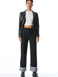 Alice and Olivia VEGAN LEATHER|ESSENTIALS*MYA VEGAN LEATHER NOTCH COLLAR BLAZER