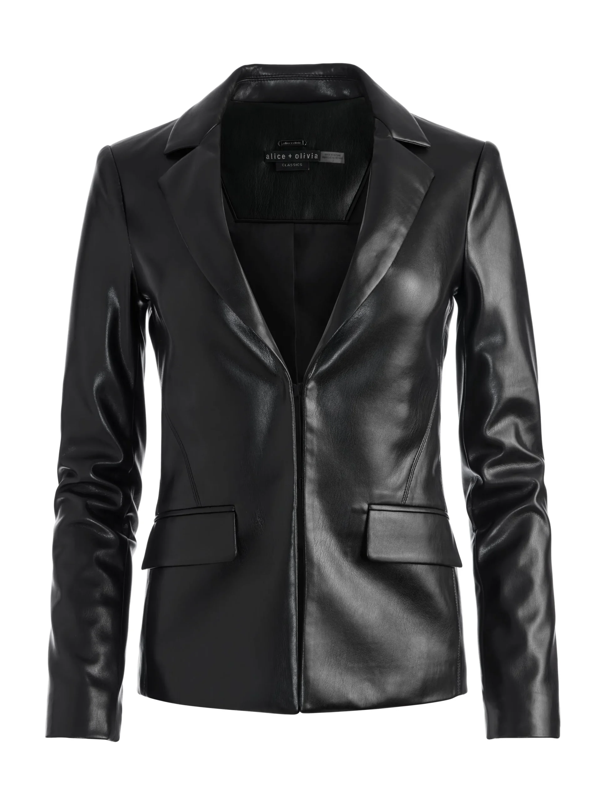 Alice and Olivia VEGAN LEATHER|ESSENTIALS*MYA VEGAN LEATHER NOTCH COLLAR BLAZER