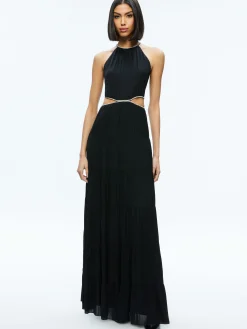 Alice and Olivia GUEST OF|MAXI*MYRTICE EMBELLISHED CUT OUT MAXI DRESS