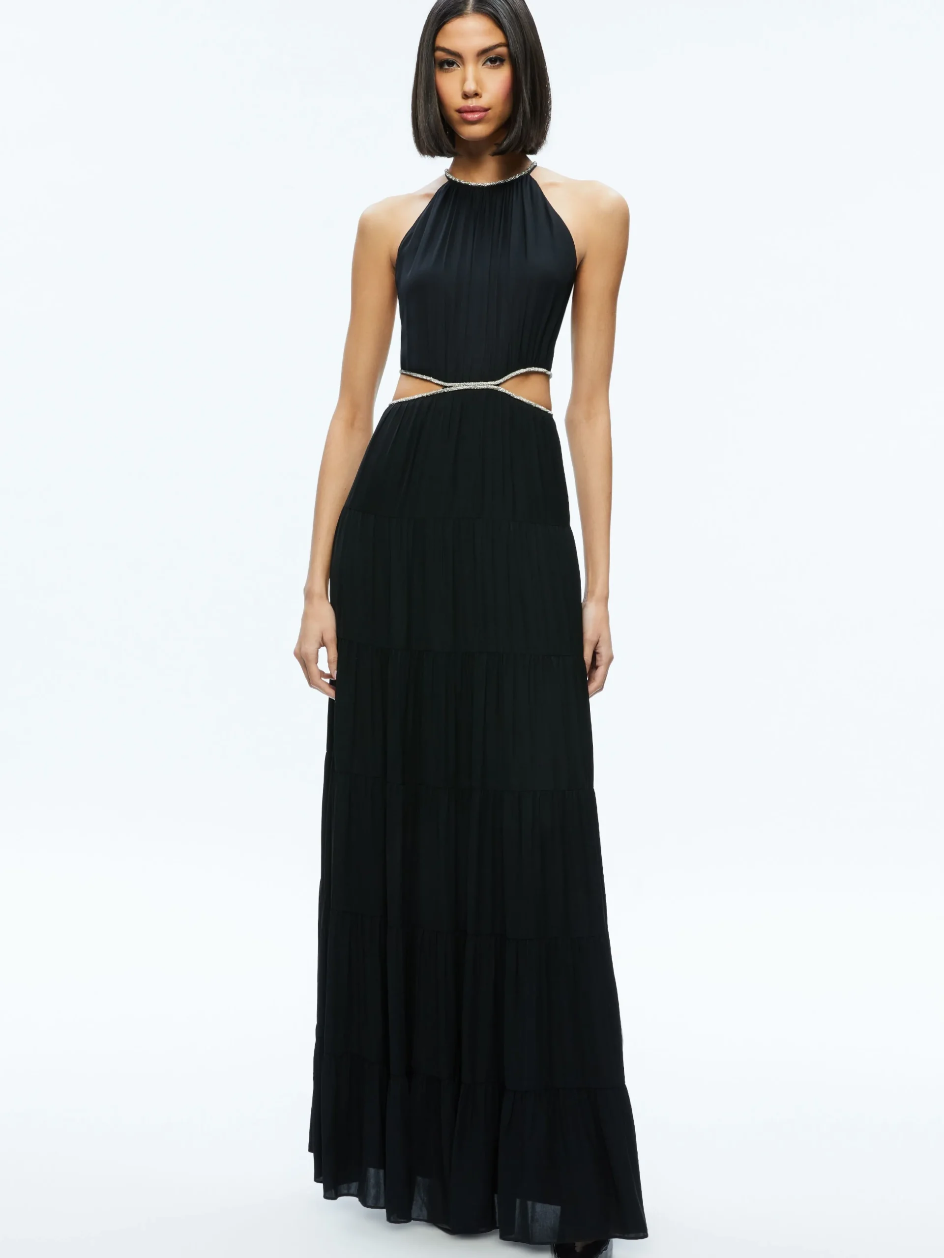 Alice and Olivia GUEST OF|MAXI*MYRTICE EMBELLISHED CUT OUT MAXI DRESS