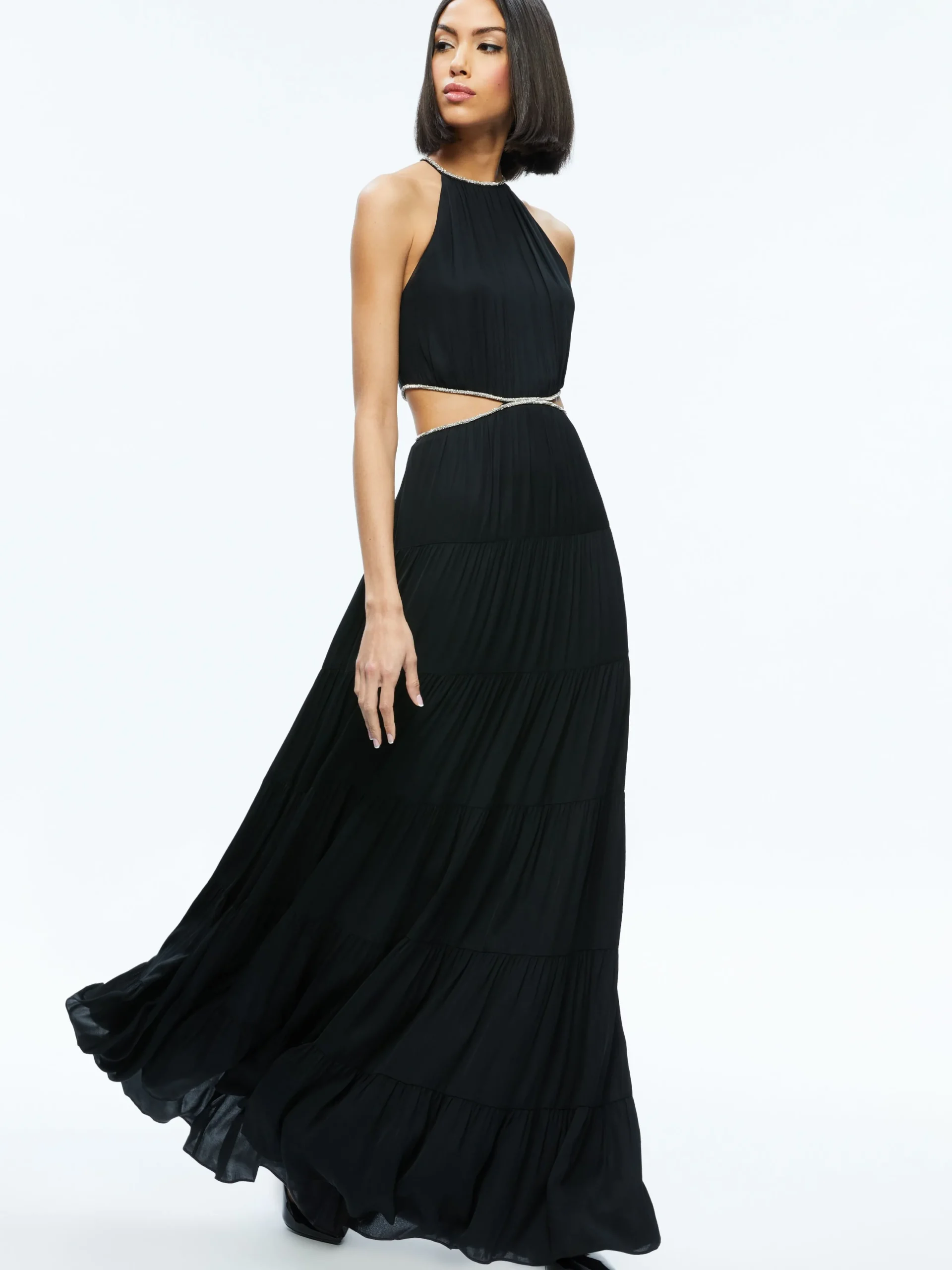 Alice and Olivia GUEST OF|MAXI*MYRTICE EMBELLISHED CUT OUT MAXI DRESS