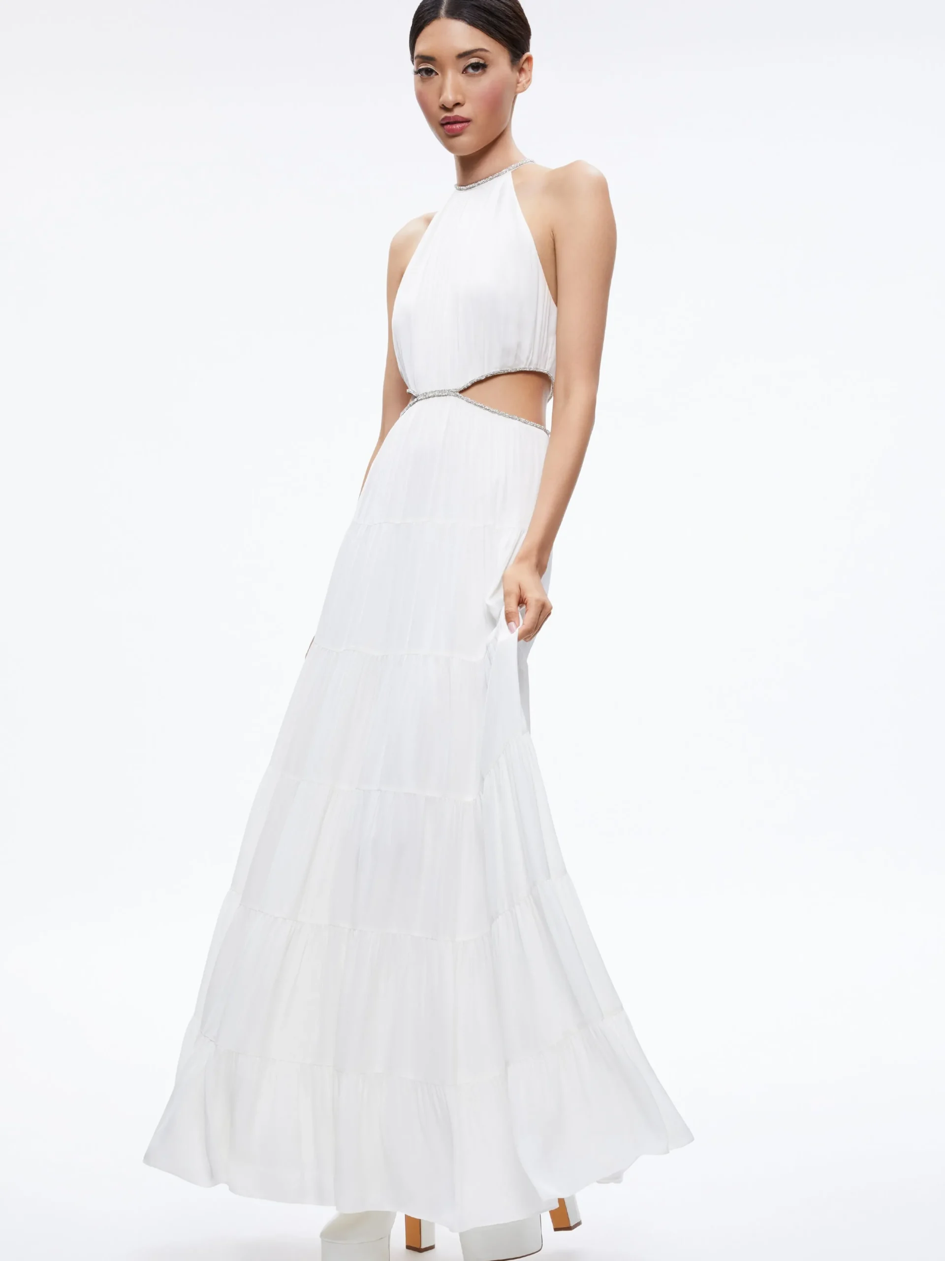Alice and Olivia GUEST OF|MAXI*MYRTICE EMBELLISHED CUT OUT MAXI DRESS