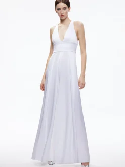 Alice and Olivia JUMPSUITS*MYRTLE DEEP V-NECK WIDE LEG JUMPSUIT