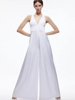 Alice and Olivia JUMPSUITS*MYRTLE DEEP V-NECK WIDE LEG JUMPSUIT