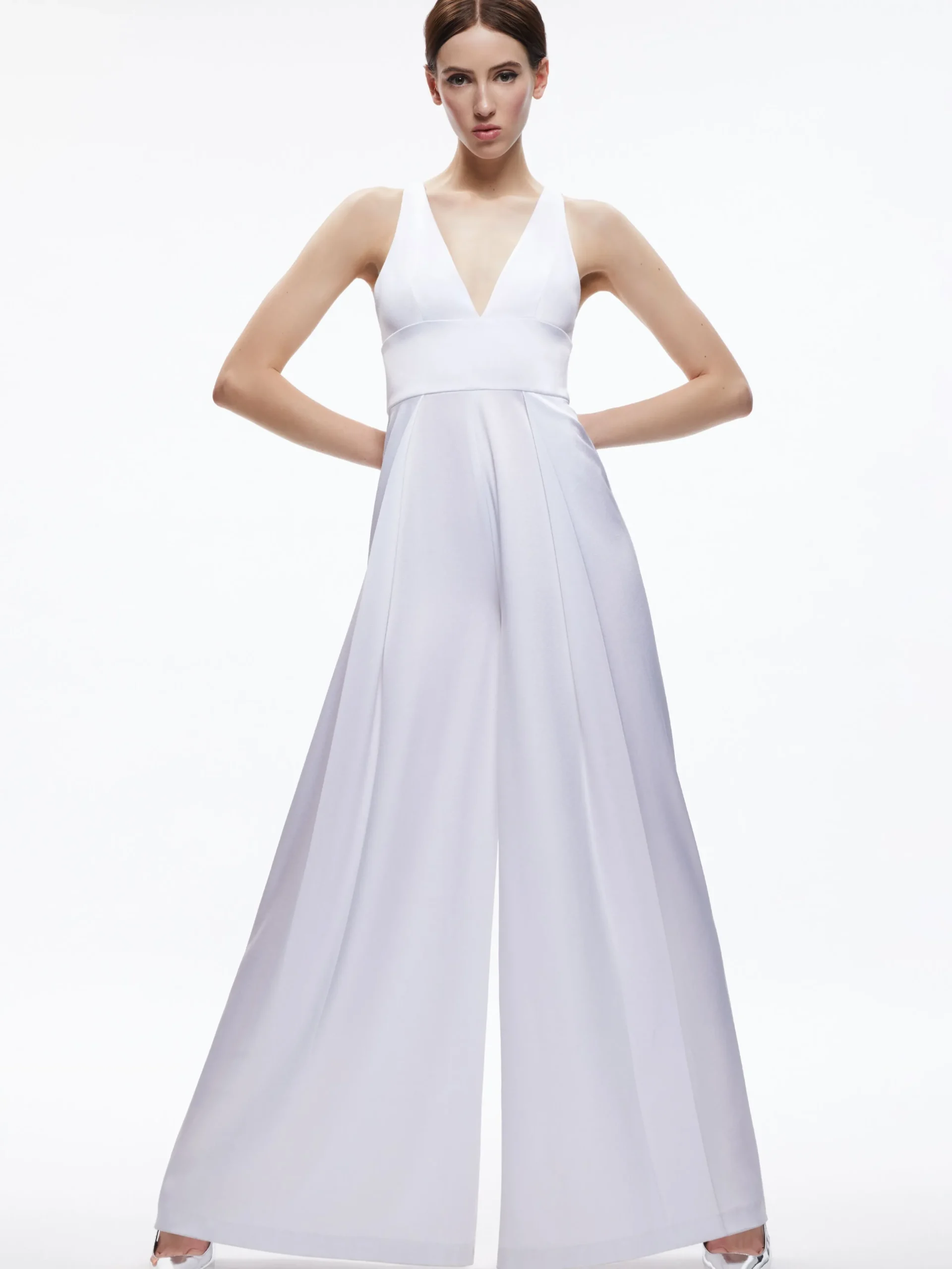 Alice and Olivia JUMPSUITS*MYRTLE DEEP V-NECK WIDE LEG JUMPSUIT