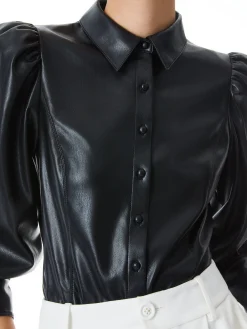Alice and Olivia VEGAN LEATHER|ESSENTIALS*NADINE VEGAN LEATHER BUTTON DOWN