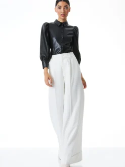 Alice and Olivia VEGAN LEATHER|ESSENTIALS*NADINE VEGAN LEATHER BUTTON DOWN