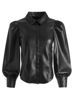 Alice and Olivia VEGAN LEATHER|ESSENTIALS*NADINE VEGAN LEATHER BUTTON DOWN
