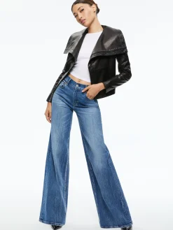 Alice and Olivia ESSENTIALS|JACKETS + COATS*NITA LEATHER DRAPE FRONT JACKET