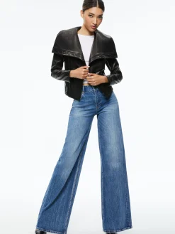 Alice and Olivia ESSENTIALS|JACKETS + COATS*NITA LEATHER DRAPE FRONT JACKET